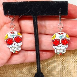 Red sugar skull earrings